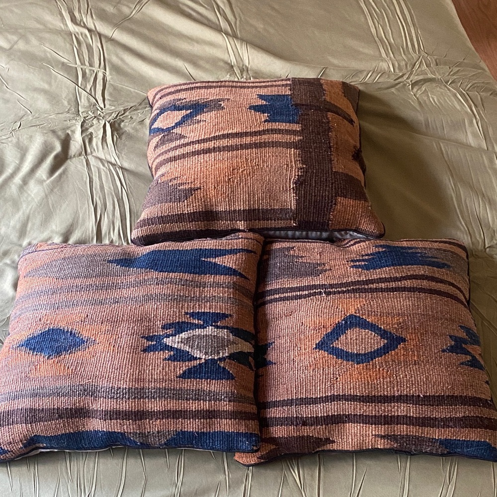 Southwestern Woven Accent Kilim Pillows - Blue & Rust